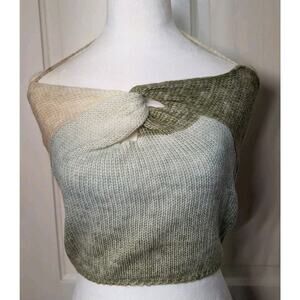 Twist Design Crop Top Sweater Hand Knit Natural Tie Neck Women's Boho S(795)